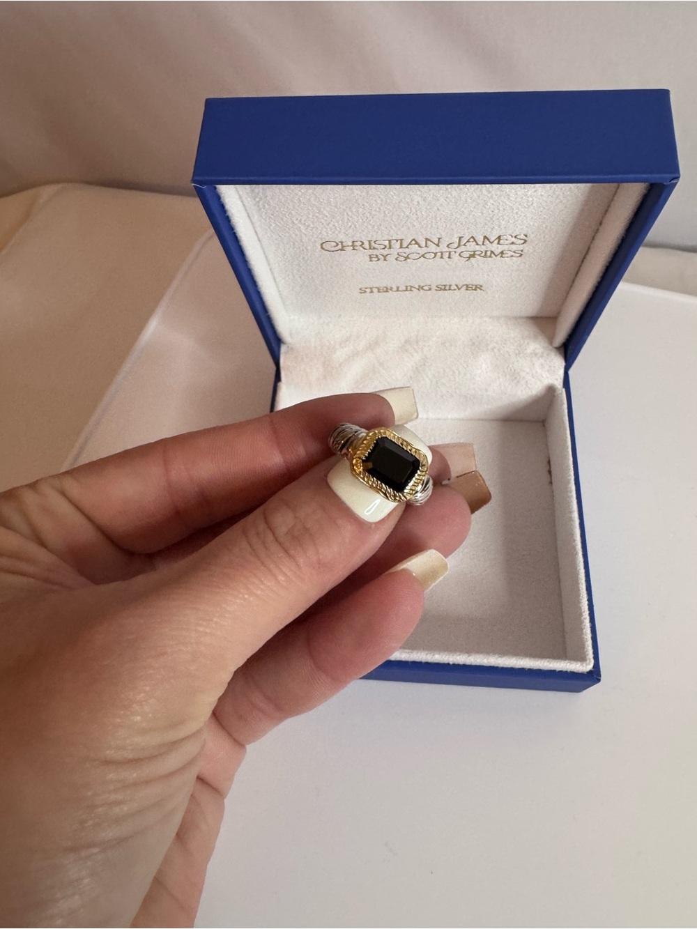 Christian James Two-Tone Sterling Silver Ring with Black Stone Retail $125
